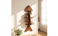 Wooden Fishbone Wall Shelf Nailadhesive Wooden Aquatic Shelf with 4 Tiers Adhesive-Mount Easy Installation for Renters