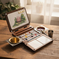 Fold-out Portable Paint Box with Mixing Plates Compact Wooden Paint Box Sturdy Palette Travel-Friendly for Artists, Painters, Sketchers, Outdoor Painting, Studio