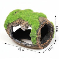 Mossy Barrel Aquarium Ornaments and Aquarium Cave, Resin Hollow Hiding Shelter for Small Fish, Textured Aquarium Decoration, 1 Piece