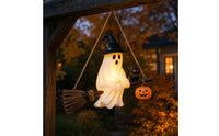 Glowing Hanging Ghost with Witch Hat Cute Ghost Light with Witch Hat Spooky Yard Decor Whimsical for Patio