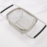 Sink Strainer and Stainless Steel Colander, Large Rectangular Expandable Sink Colander with Retractable Handles, Fine Mesh Pasta Strainer Basket