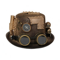 Gold and Brown Steampunk Hat Wide Brim Goggles Hat Rounded Crown Costume Headwear Riveted Design