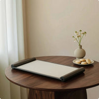 Leather Tray with Metal Frame Modern Rectangular Tray with Metal Rails Elegant for Coffee Table