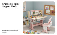 Adjustable Kids Study Desk Set Built-in Book Holder Ergonomic children's Writing Table and Chair Bookstand Included Height Adjustable School Desk Set