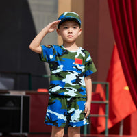 Kids Camouflage Summer Outfit Set for Boys and Girls - Short Sleeve Top, Shorts/Skirt, and Hat
