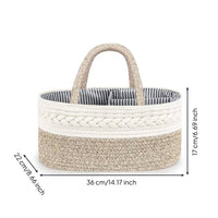 Braided Cotton Rope Basket Loop Handles Woven Storage Basket Striped Lining Neutral Tones