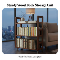 Double-Sided Use Multi-Tier Mobile Bookshelf 360° Rotating Wheels Mobile Book Cart Space-Saving Design Rolling Shelf Large Capacity for Children, Toddlers, Playroom, Library, Classroom, Bedroom