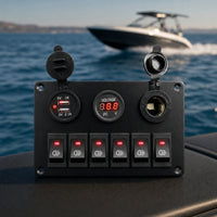 LED 6 Gang Switch Panel 12V Switch Panel with USB Charger Waterproof Pre-Wired for Boaters, RV Owners, DIYers, RVs, Trucks