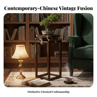 Chinese Design Oriental Flower Pedestal Zen Aesthetic Plant Stand Floor-Standing Home Furnishing Solid Wood Construction for Collectors, Living Room, Balcony, Entryway, Office