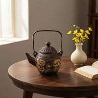 Bronze Teapot with Lid Decorative Ornamental Teapot Embossed Vessel for Collectors, Living Room Display