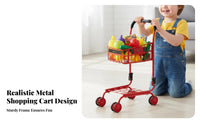 Mini Shopping Cart Realistic Design Kids Shopping Cart Steel Frame Miniature Supermarket Trolley for Young Children, Preschoolers
