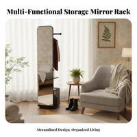 360-Degree Rotation Rotating Mirror and Coat Stand Multi-Functional Freestanding Clothes Organizer Space-Saving Garment Rack Sturdy Construction for Families, Homeowners, Entryway, Hallway, Apartment, Dressing Room