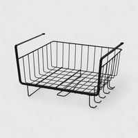 Iron Hanging Basket for Kitchen Cabinet Storage, No Drill Shelf Organizer with Hook-On Design, Stainless Steel Wire for Bedroom