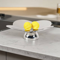 Four-Lobed-Shaped decorative Tray Mirror Finish Stainless Steel Tray Sleek Pedestal Bowl for Entryway