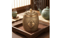 Tea Container Canister Woven Texture Lidded Brass Canister Round Bulbous
