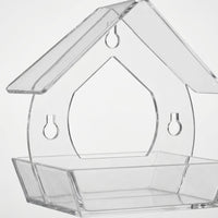 Suction Cup Bird Feeder, Clear Acrylic House with Sloped Double Panel Roof and Drainage Holes, Small Bird Feeder for Window Side Bird Watching