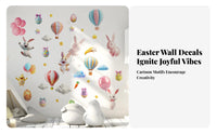 Easter Bunny Wall Sticker Self Adhesion 3D Cartoon Hare Decal Peel and Pink Easter Egg Stickers for Young Children, Playroom, Kindergarten, Classroom