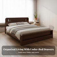 Nordic Design Solid Wood Bed Frame with Drawers No Box Mattress Foundation Needed Solid Wood Storage Bed Sturdy and Stable Bedroom Furniture Quiet Design for Couples, Adults, Homeowners, Apartment, Guesthouse, Guest Room, Home