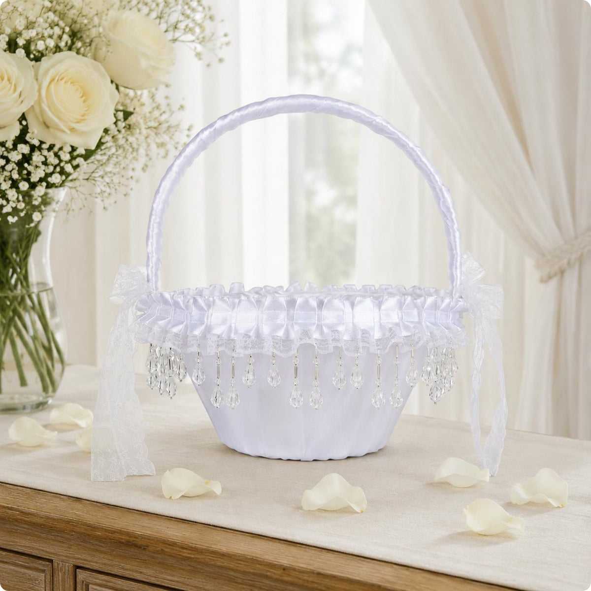 Flower Girl Basket Decorative Tassel Event Decor Sturdy Handle for Ceremony