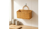 Wall-Mounted Storage Basket Faux-Rattan Hanging Storage Basket Rectangular Organizer for Bedroom