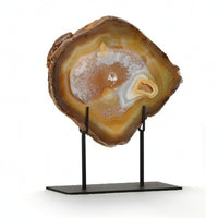 Agate Slice with Metal Stand Minimalist Agate Slice on Stand Modern for Console