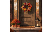 Artificial Foliage Maple Foliage Sunburst Flower Wreath Vibrant Colors Autumn Pumpkin Wreath Rustic Charm House Decoration for Fireplace Mantel