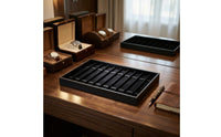 Narrow Slots 10-Compartment Watch Tray Divided Insert Watch Display Tray Lidless Black Leather