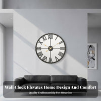 European Design Round Iron Wall Clock Non Ticking Large Mirrored Wall Clock Battery Operated for Homeowners, Decorators, Living Room