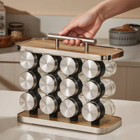 Seasoning Rack with 12 Jars Modern Seasoning Storage Rack with Handle Seasoning Bottle Set Non-Slip Portable for Home Cooks