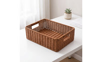 Woven Container Basket Rectangular Wicker Storage Basket Sturdy for Shelves