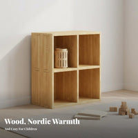 Large Capacity Solid Wood Bookcase Versatile Use Solid Wood Bookshelf Accessible Design Wooden Grid Shelf Strong Load-Bearing for Children, Homeowners, Kindergarten, Living Room, Playroom, Bedroom