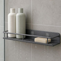 Wall-Mounted Bathroom Shelf with Hooks and Towel Bar, No-Drill Installation