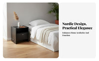 Space-Saving Narrow Bedside Cabinet Modern Design Nightstand Drawer and Shelf Storage Bedroom Furnishing Sturdy Construction for Apartment Dwellers, Homeowners, Students, Small Spaces, Dorm Room, Office