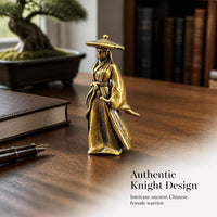 Miniature Brass Female Knight Figurine for Micro Landscape Bonsai Aquascape