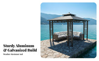 Aluminum Frame Gazebo Weather Resistant Aluminum Frame Pavilion Protection Fixed Roof Gazebo for Homeowners, Families, Courtyard, Backyard, Poolside