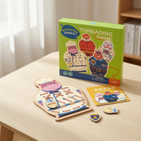 Punched Holes Animal Threading Board Printed Cartoon Lacing Practice Board Colorful Learning Toy Rounded Edges for Children