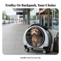 Breathable adaptable dome viewing port Pet Trolley Telescopic Handle Wheeled dome transport tri-function Design Cat spinepack Multiple Ventilation Holes for Small Dog Owners, Travelers, Travel, animal clinic Visits, Outdoor, Camping