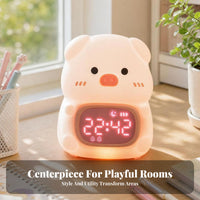 Rounded White Body Pig Alarm Clock Timer-Based Pig Night Light Clock Electronic Home Decor