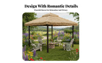 Thatched Roof Gazebo Rainproof Four-Corner Sun Cover Rustic Design Square Patio Canopy for Event Planners, Business Owners, Courtyard, Backyard, Deck