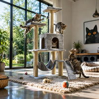 Hanging Sling Multi-Level Feline Tree Side Ramp Feline Climbing Tree Elevated Platforms Pet Furniture Sisal Rope