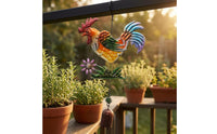Iron and Glass Colorful Rooster-Shaped Wind Chime Hand-Painted Metal Rooster-Shaped Chime Multicolor Bell Ornament Flower Accent