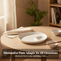 White Dumpling Plate with Sauce Dish Glossy Plate with Dipping Bowl Raised Rim 3 Compartment Snack Dish Integrated Piece