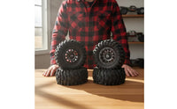 4 Pieces RC Crawler Wheel and Tire Assembly Dark Wheel and Tire Set with Beadlock Rim High Traction Tires for Trail Building