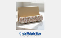 Crystal Sparkle Stone Business Card Holder, Elegant Desk Organizer, Office Decor, Alabaster Coral Navy