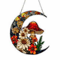 Light-Catching Acrylic Moon Suncatcher Vibrant Colors Floral Toadstool Moon Ornament Weather-Resistant for Gardeners, Patio, Balcony