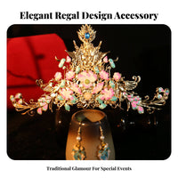 Chinese Regal Avian Crown Handmade Bridal Regal Avian Headdress Ancient Design Traditional Chinese Attire Hair Jewelry Set for Brides, Women