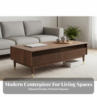 Durable Wood Coffee Table with Drawers Nordic aesthetic Low Table with Drawer and Shelf space-saving Design Household Furniture Spacious Storage for Apartment Dwellers, Homeowners, Families, Living Room, Lounge Area, Home