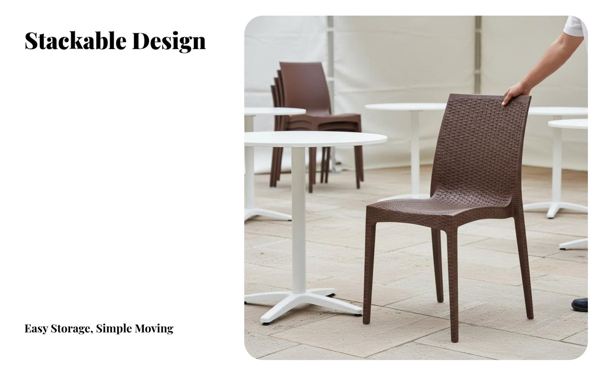Commercial Grade Woven-Look Stacking Chair Lightweight Stackable Woven Chair Waterproof Outdoor Furniture Ready to Use for Event Planners, Restaurant Owners, Homeowners, Wedding Banquet, Exhibition Hall, Dining Room, Office