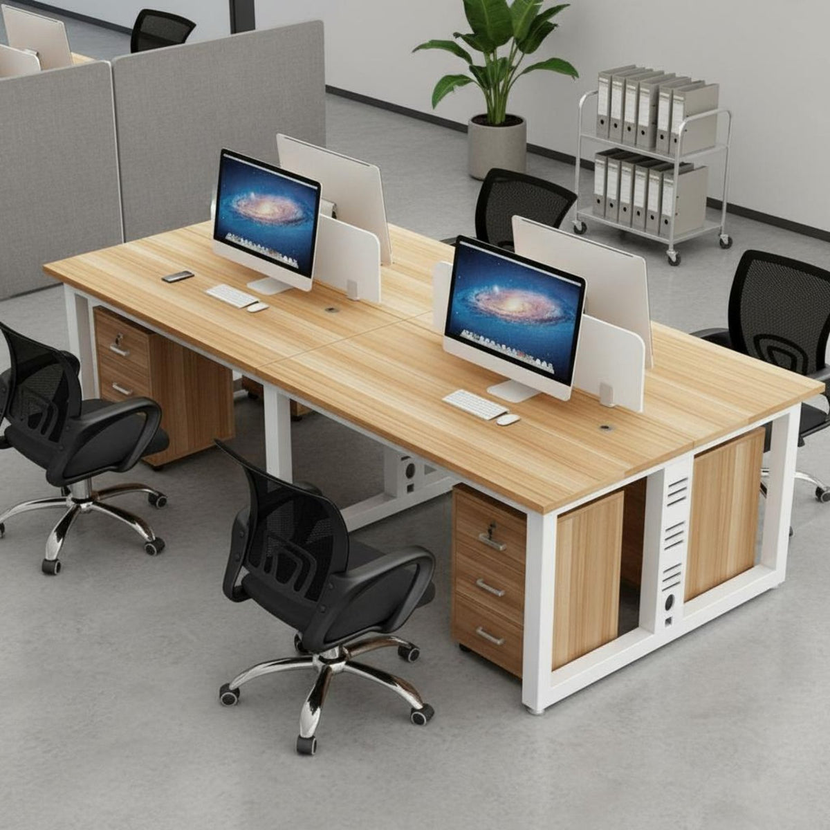 With Privacy Dividers 4 Person Office Workstation Large Work Surface Multi Person Computer Desk Heavy Duty Modern Office Cubicle Desk Cable Management for Personnel, Call Contact Center, Coworking Space