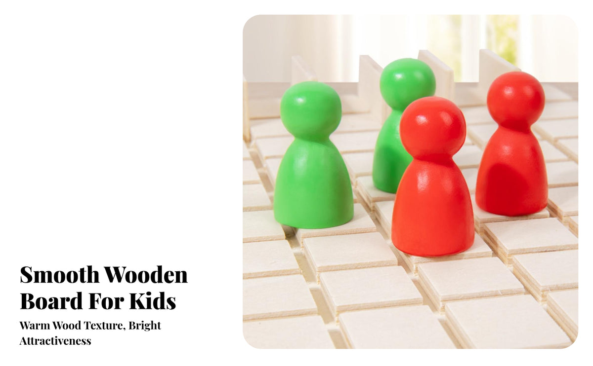 Natural Wood Wooden Strategy Board Game Raised Dividers Two-Player Wooden Board Game Smooth Edges for Tabletop